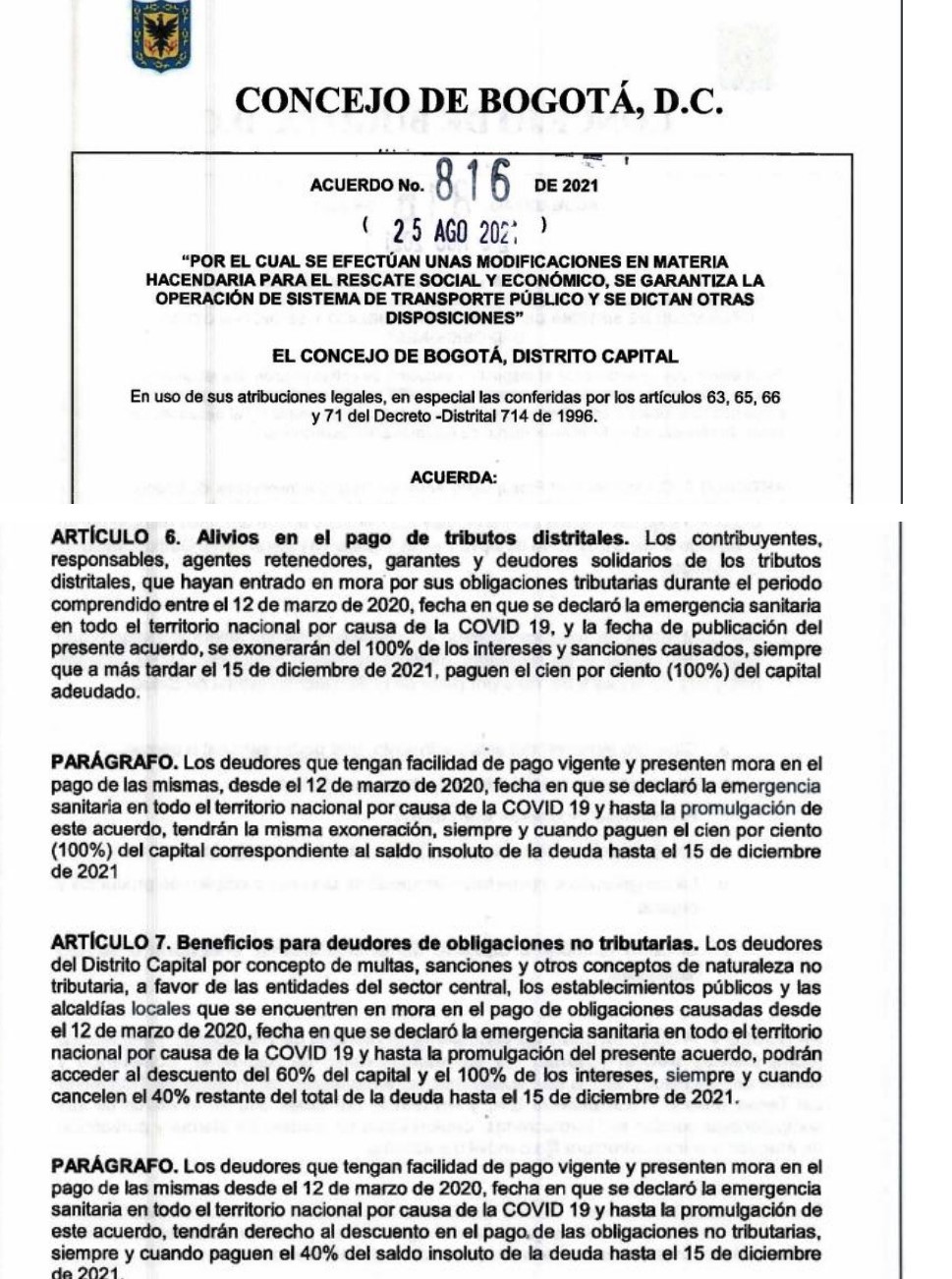 Resumen Acuerdo 816 de 2021 SDH