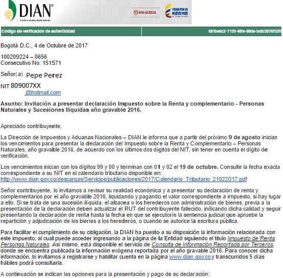 Invitacion a declarar DIAN