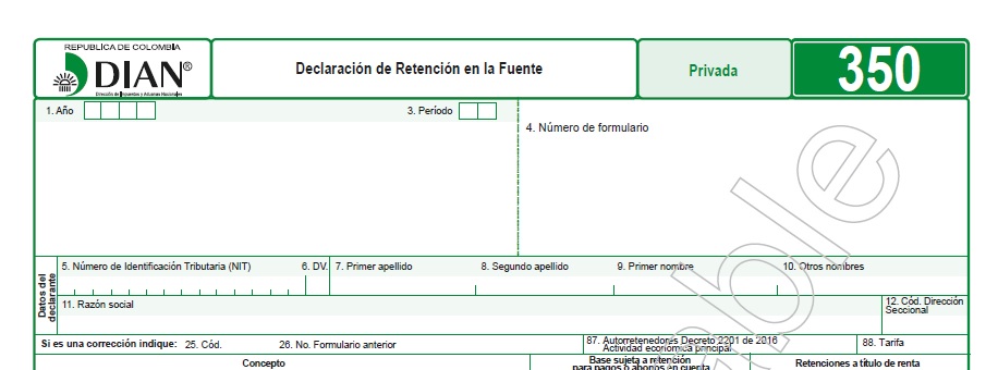 formulario 350 retencion en la fuente